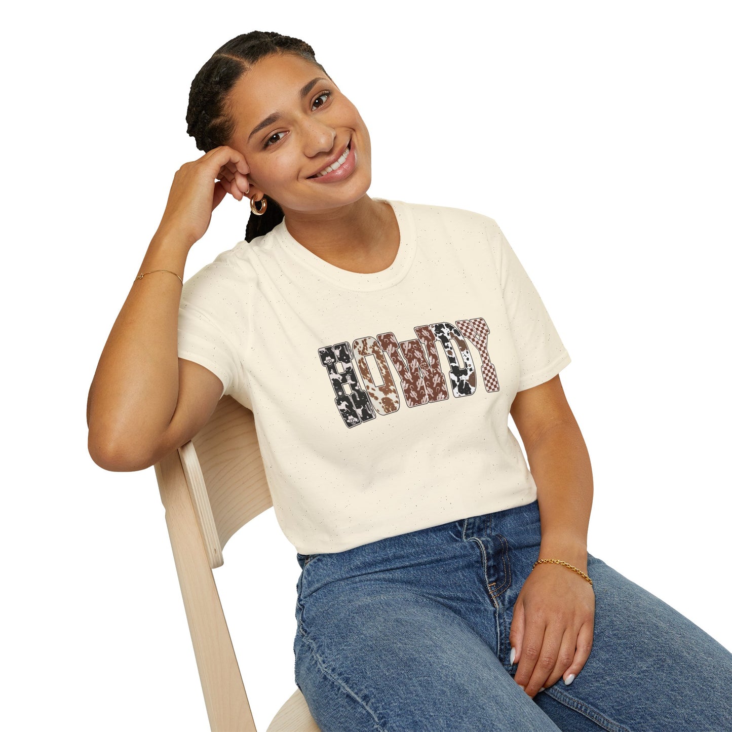 Howdy Cowhide Western Shirt T-Shirt | Cowboy Cactus Checkered Print