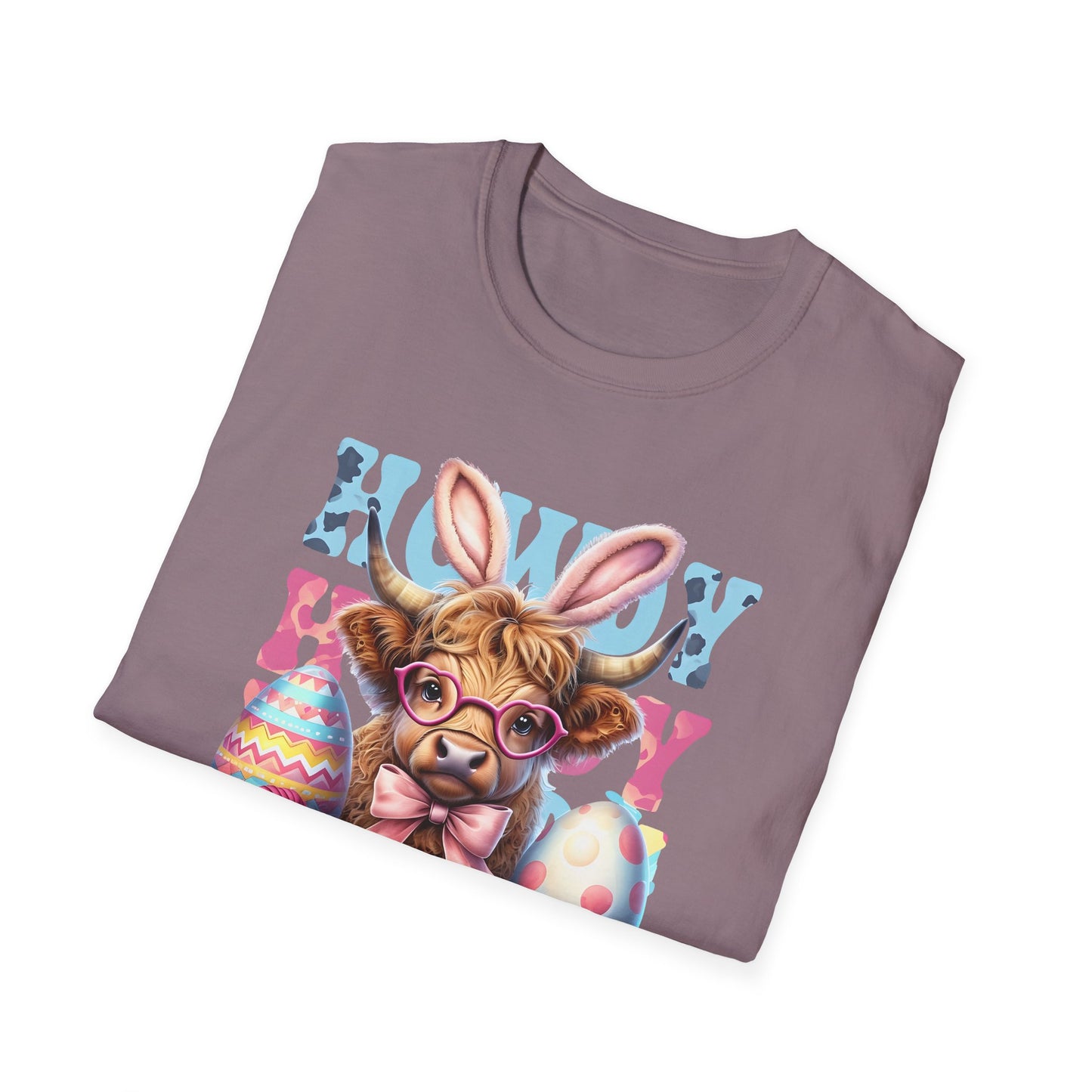 Howdy Easter Highland Cow Wearing Bunny Ears T-Shirt | Easter Eggs