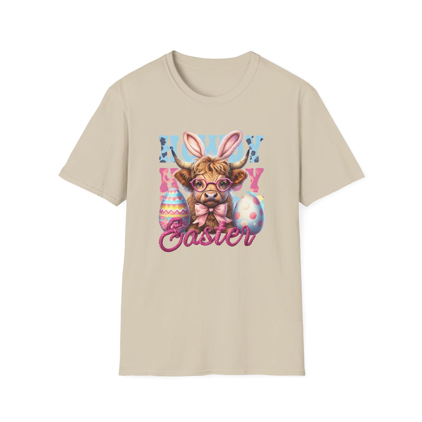 Howdy Easter Highland Cow Wearing Bunny Ears T-Shirt | Easter Eggs