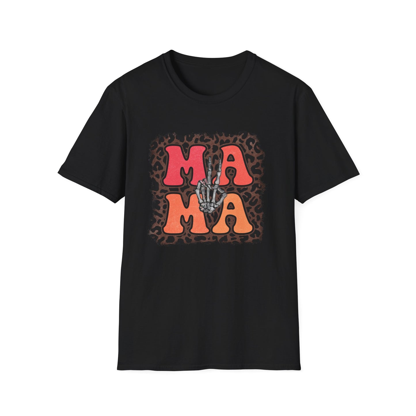 Mama Skeleton Hand Peace Sign T-Shirt | Leopard Background
