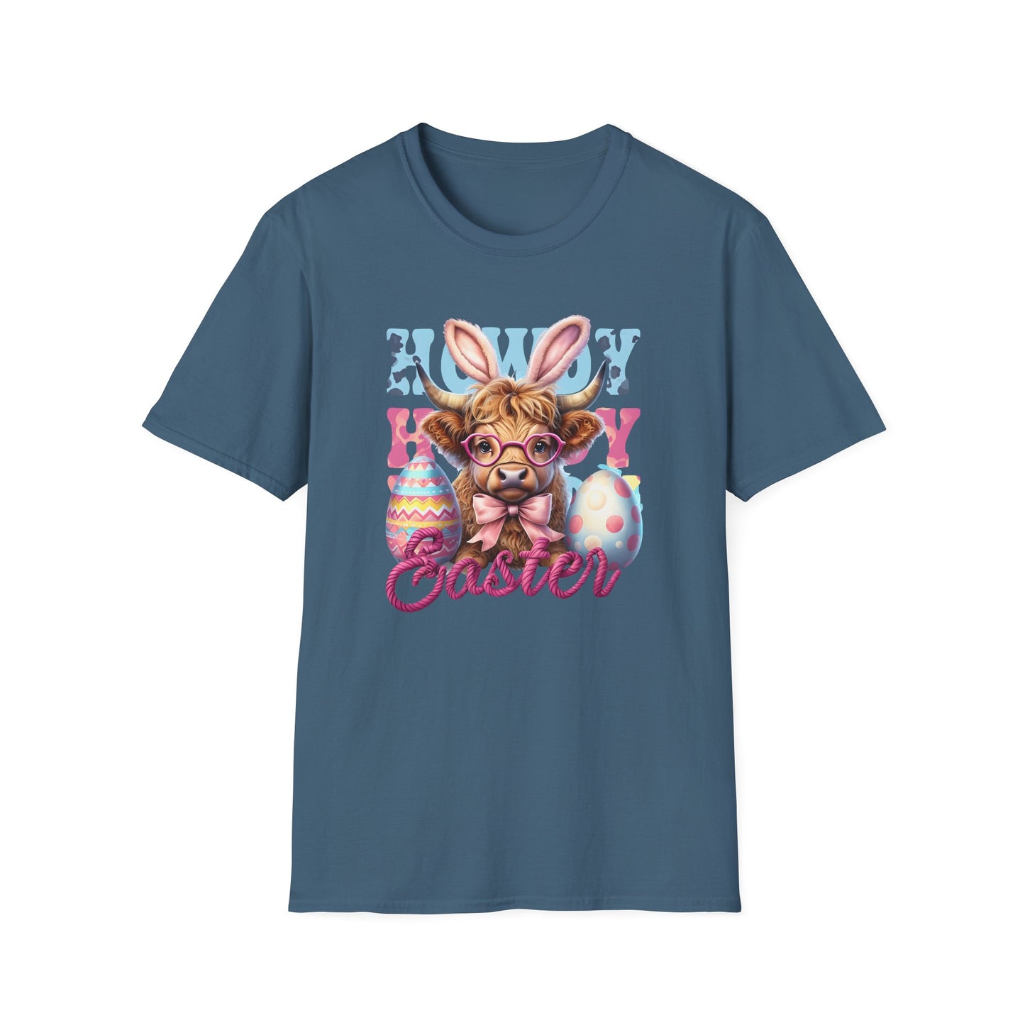 Howdy Easter Highland Cow Wearing Bunny Ears T-Shirt | Easter Eggs