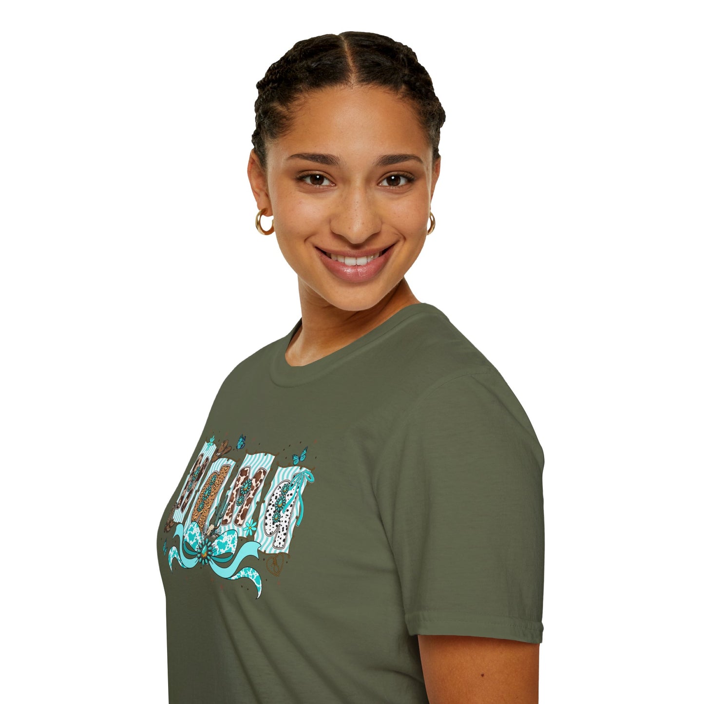 Western Mama T-Shirt — Cowboy Hat & Boots with Turquoise Accents