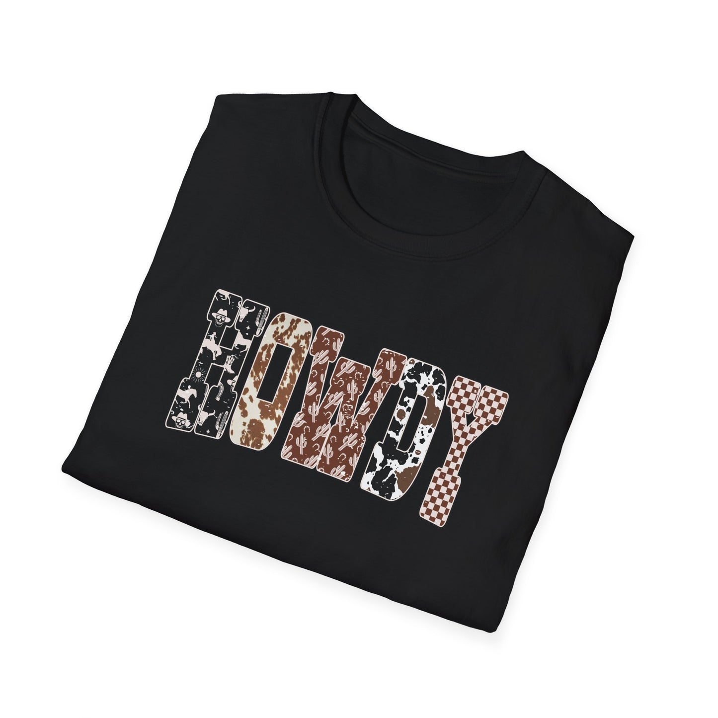 Howdy Cowhide Western Shirt T-Shirt | Cowboy Cactus Checkered Print