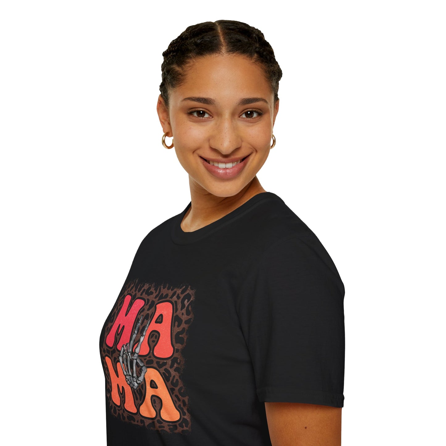 Mama Skeleton Hand Peace Sign T-Shirt | Leopard Background