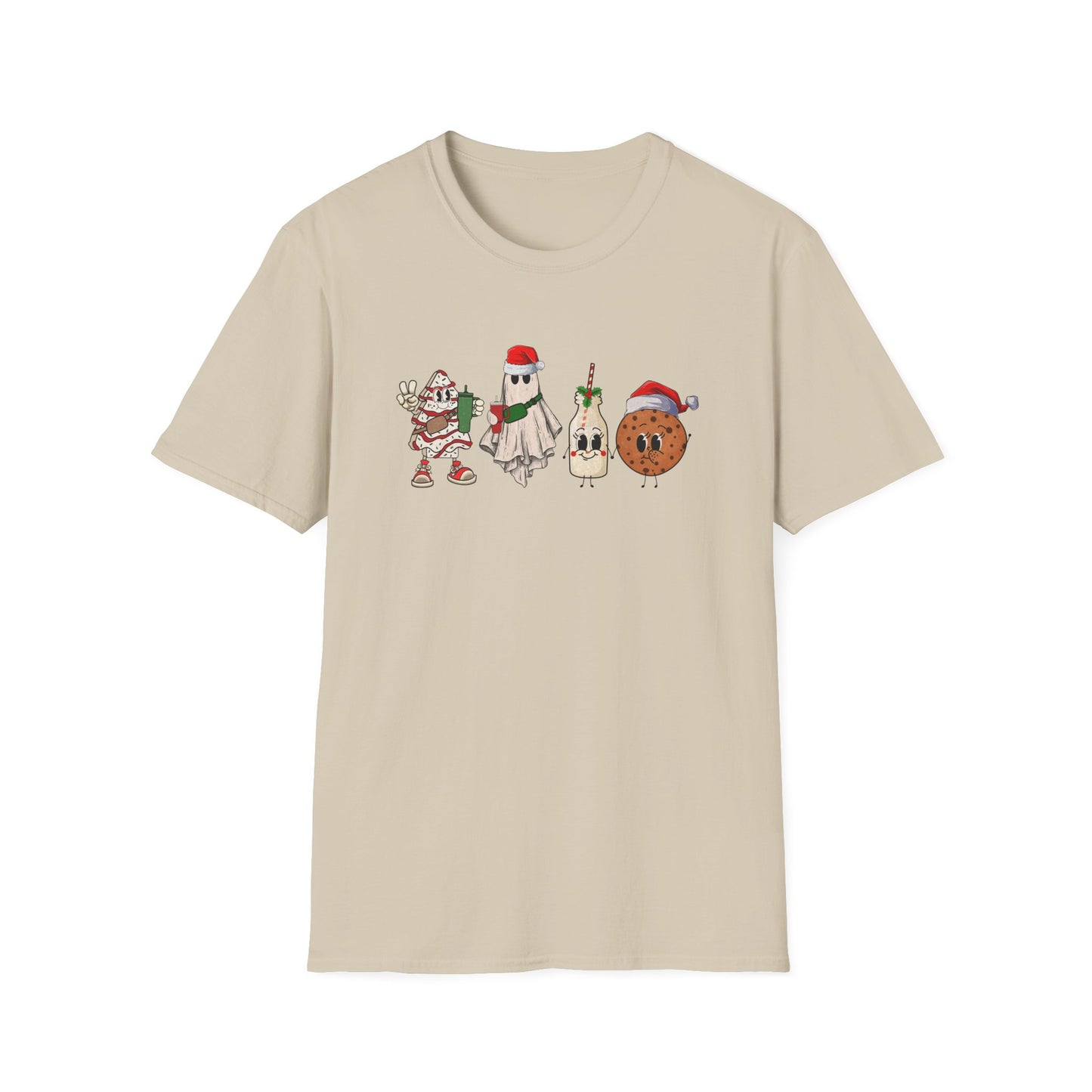 Milk and Cookies Christmas Unisex Heavy Cotton Tee, Christmas Tree Tee, Ghost Christmas Tee, Little Debbie's Christmas Tee