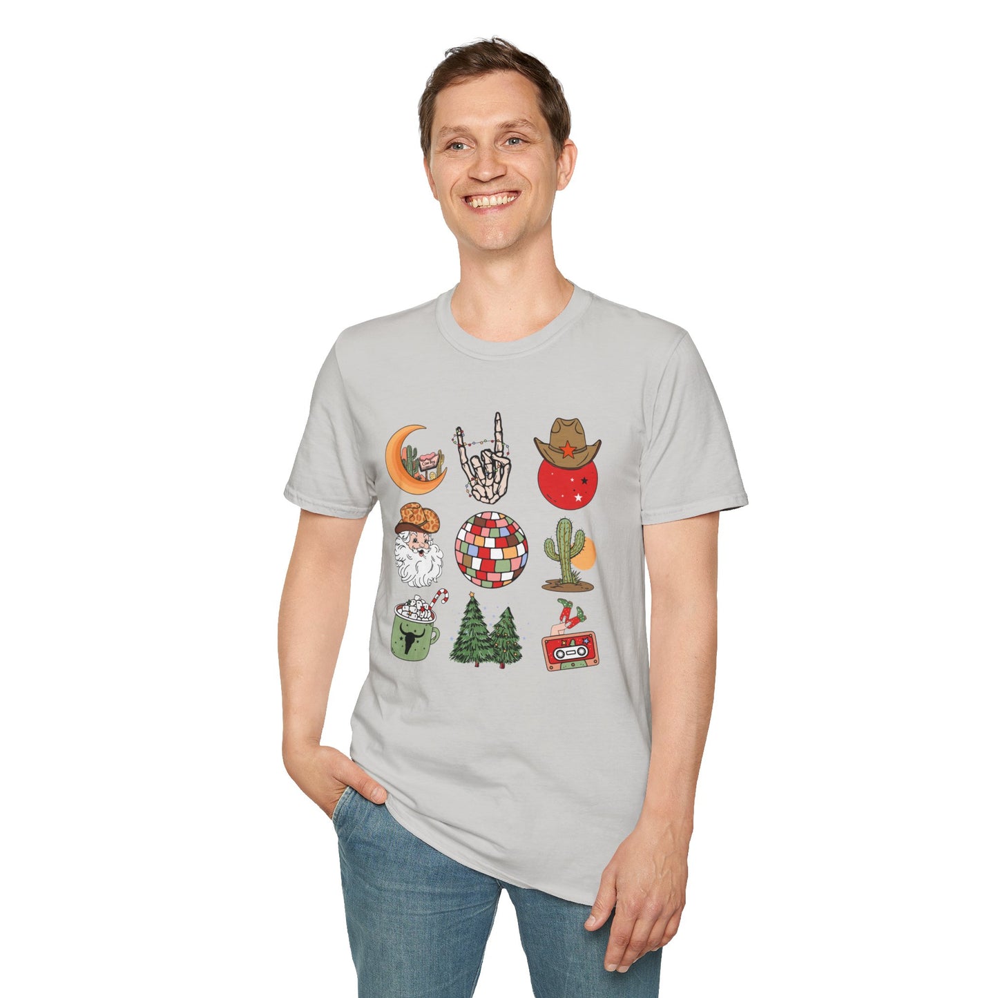 Western Christmas Unisex Heavy Cotton Tee, Santa Christmas Tee, Cowboy Christmas Tee, Disco Cowboy Christmas Tee