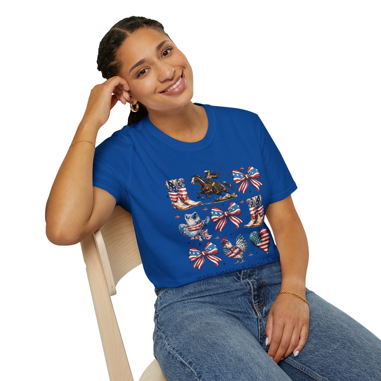 Make America Cowgirl Again T-Shirt — Americana Cowgirl Design with Horse, Boots & Cowboy Hat