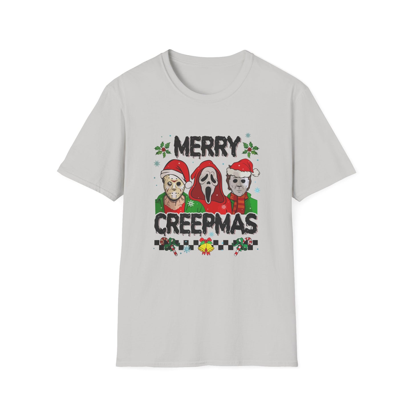 Merry Creepmas Unisex Heavy Cotton Tee, Horror Christmas Tee, Jason, Christmas Tee, Scream Christmas Tee, Michael Christmas Tee