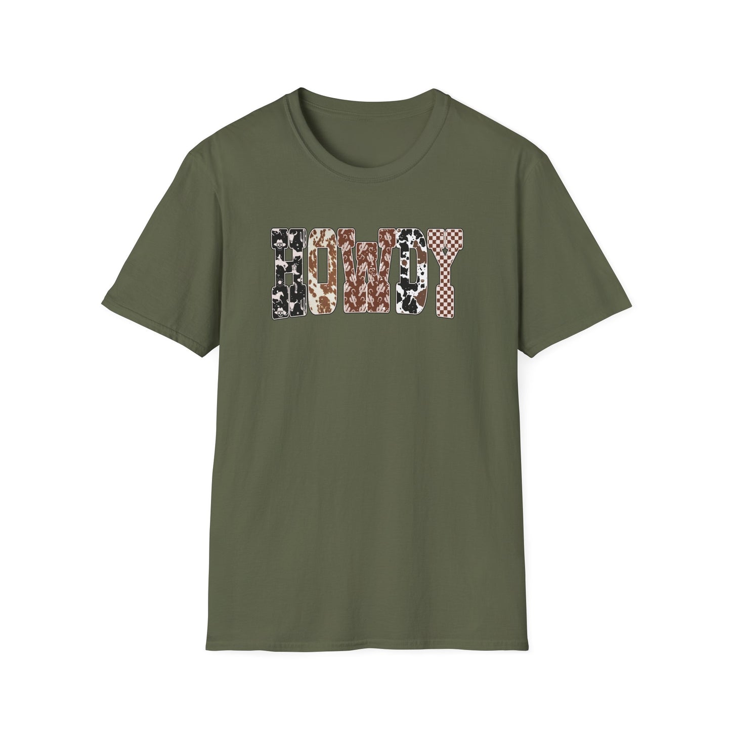 Howdy Graphic T-Shirt — Western Cowhide & Checkerboard Rustic Tee