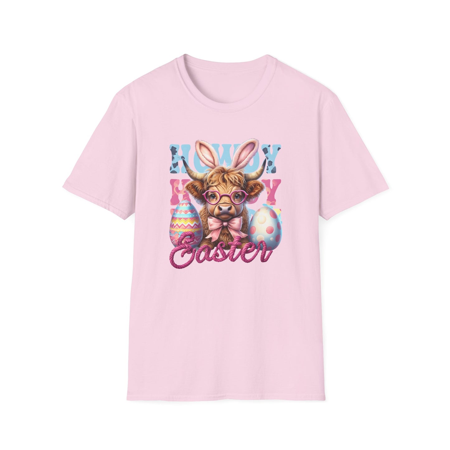 Howdy Easter Highland Cow Wearing Bunny Ears T-Shirt | Easter Eggs