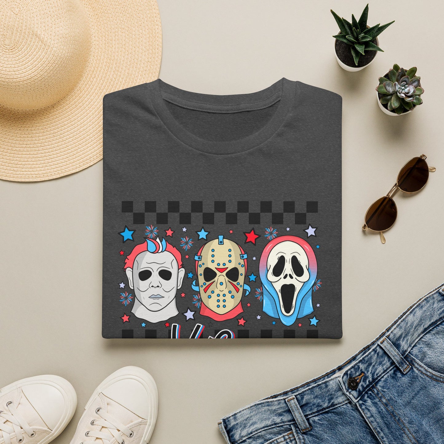 Horror Americana T-Shirt — Red, White & Blue Horror Characters