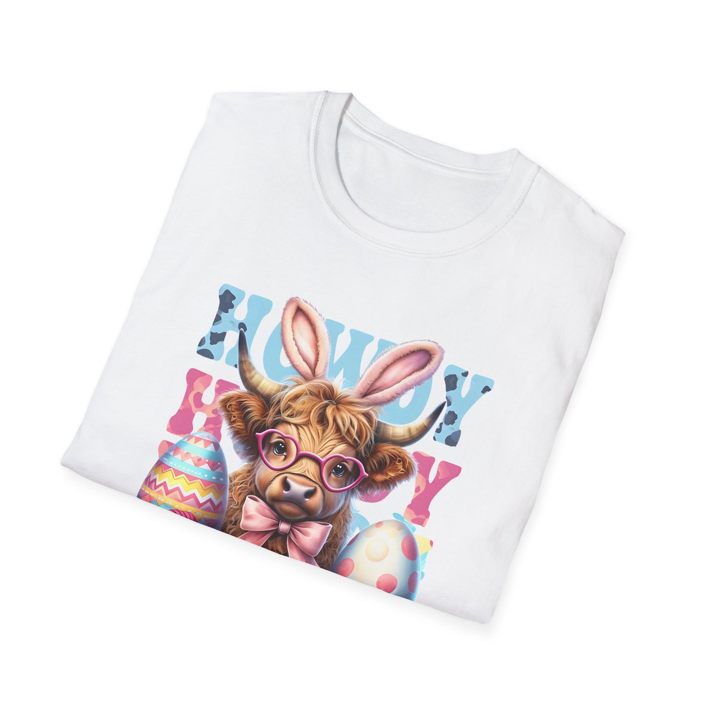 Howdy Easter Highland Cow Wearing Bunny Ears T-Shirt | Easter Eggs