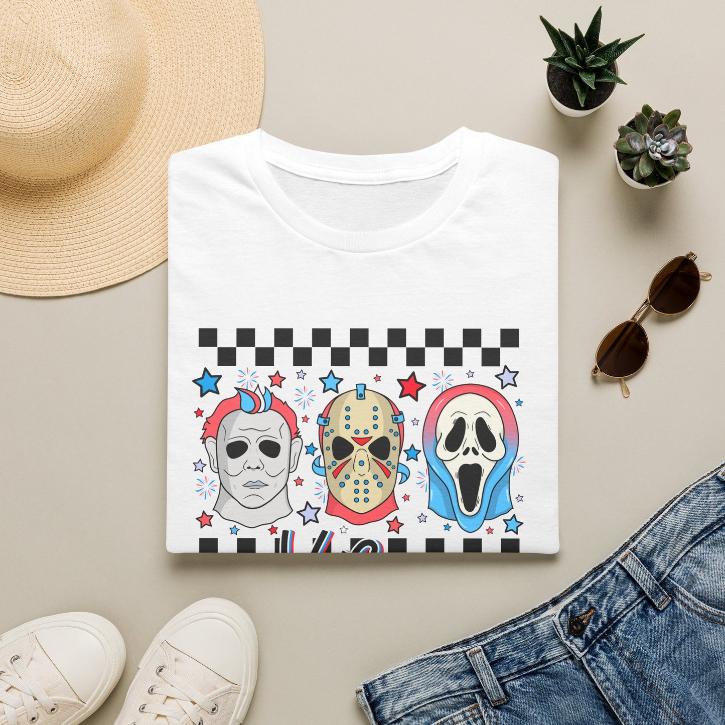 Horror Americana T-Shirt — Red, White & Blue Horror Characters