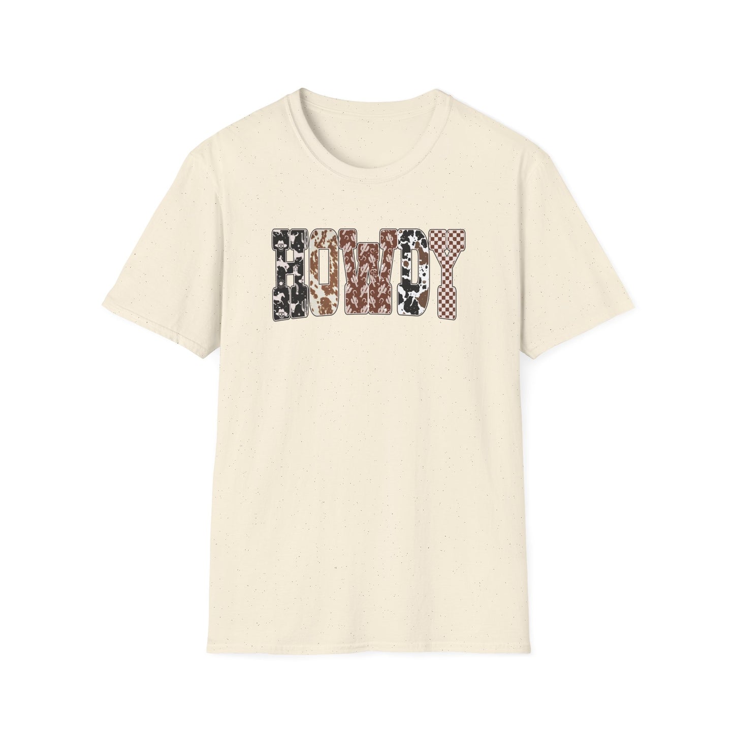 Howdy Graphic T-Shirt — Western Cowhide & Checkerboard Rustic Tee