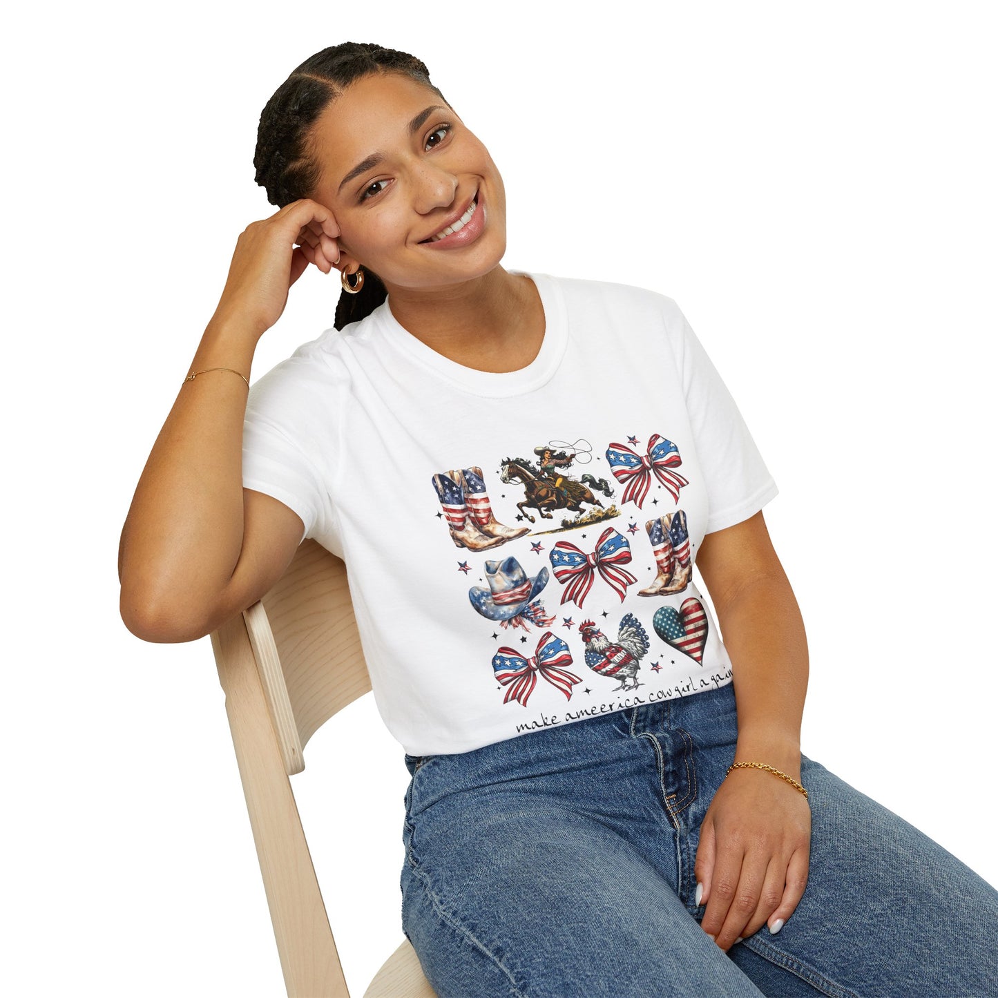 Make America Cowgirl Again T-Shirt — Americana Cowgirl Design with Horse, Boots & Cowboy Hat