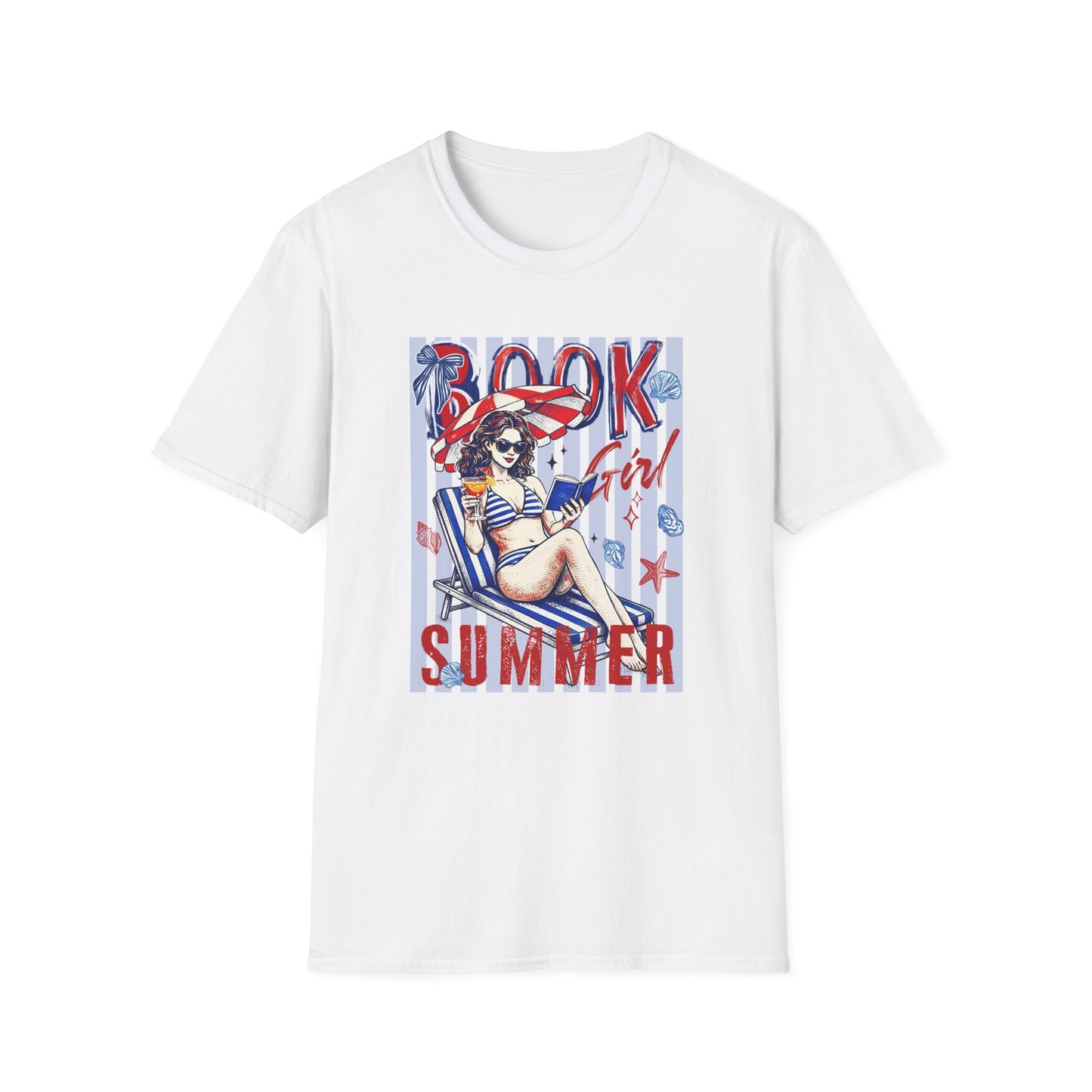 Vintage Americana Book Lover T-Shirt — 'Book Summer' Red, White & Blue Pinup
