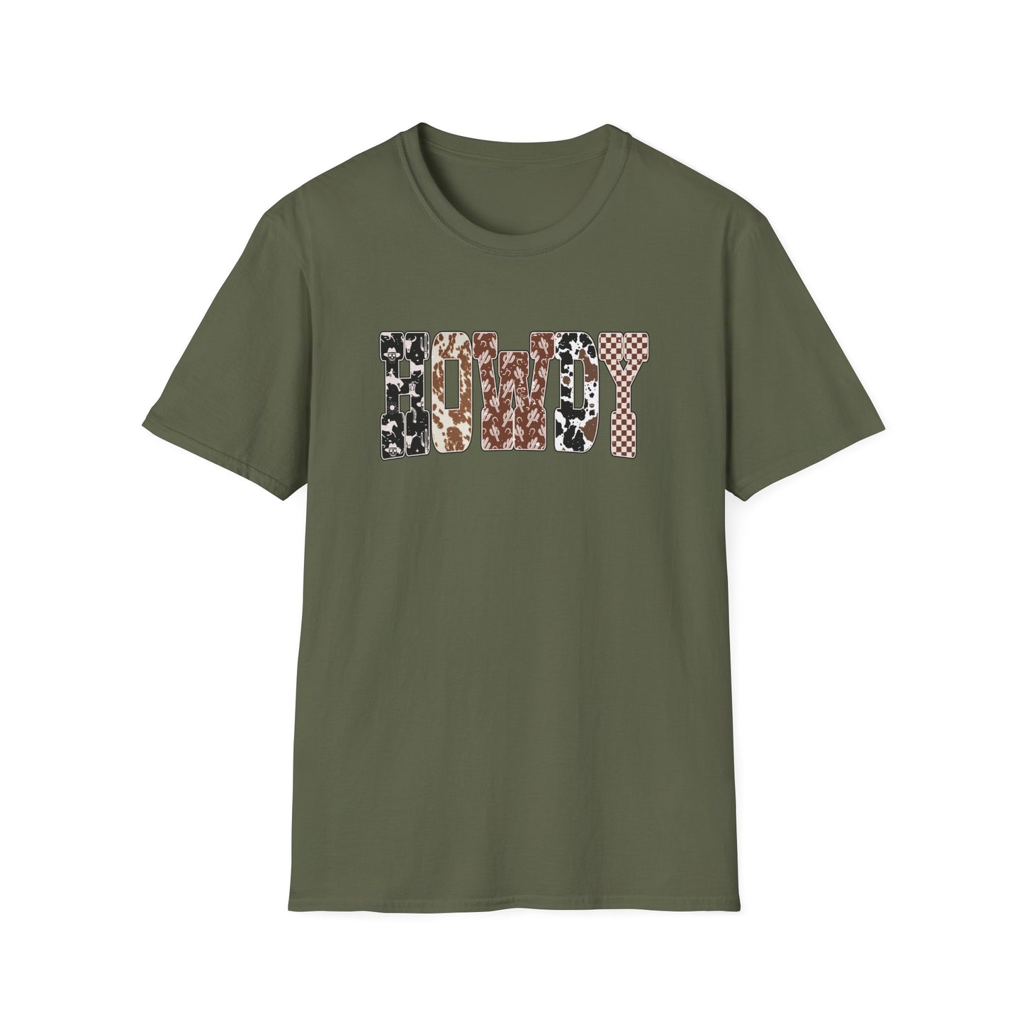 Howdy Cowhide Western Shirt T-Shirt | Cowboy Cactus Checkered Print