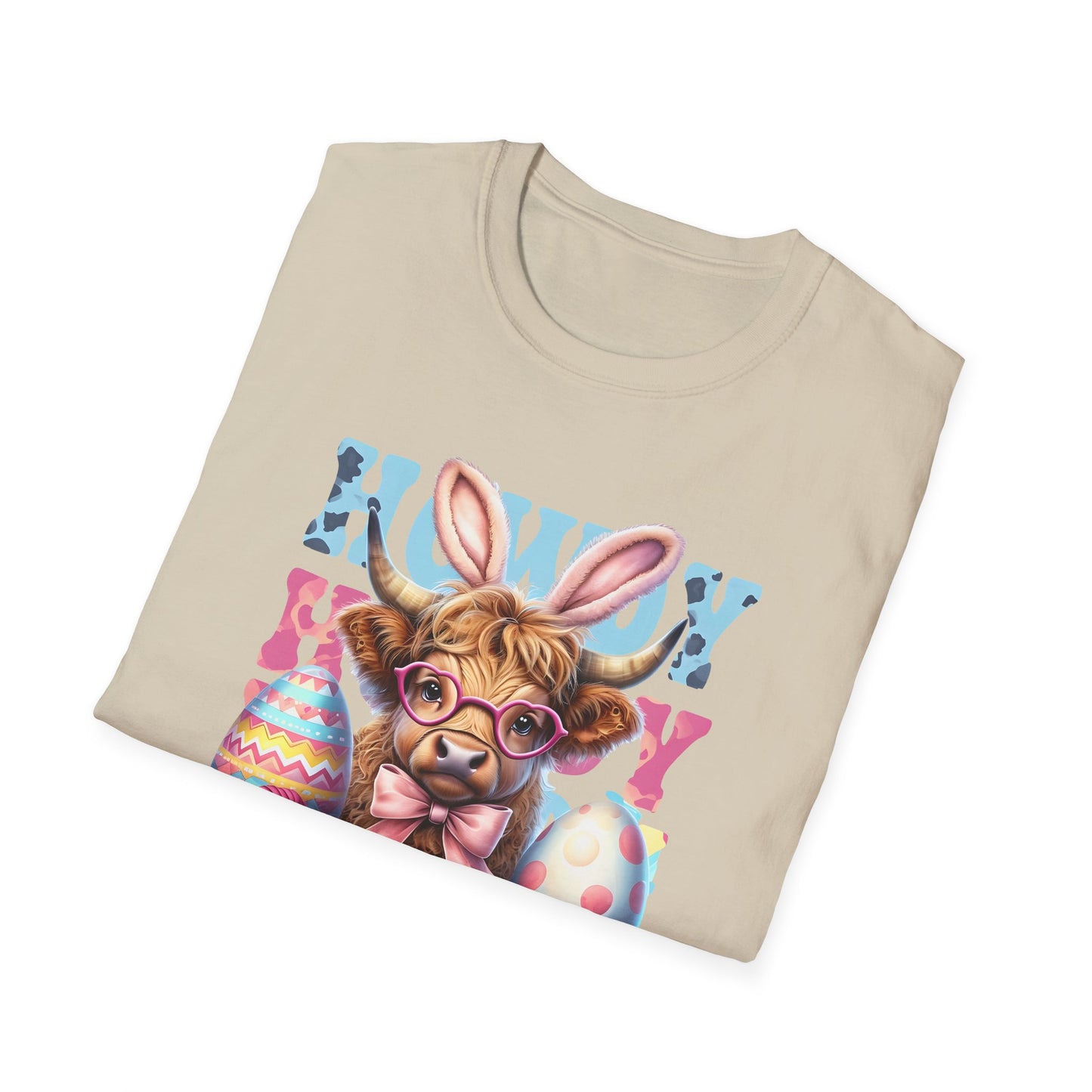 Howdy Easter Highland Cow Wearing Bunny Ears T-Shirt | Easter Eggs