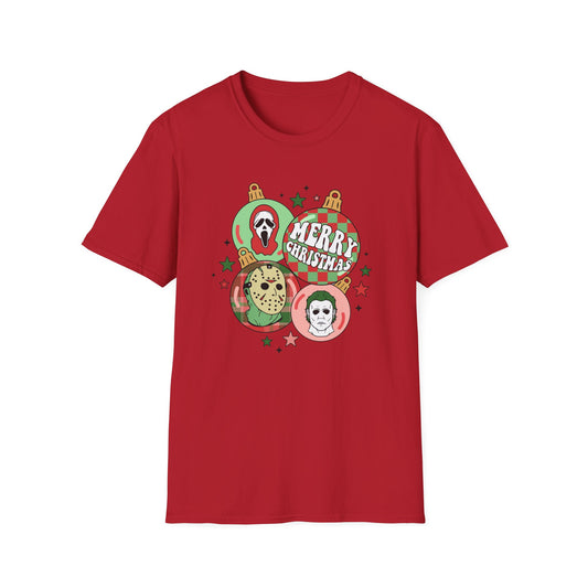 Merry Christmas Horror Unisex Heavy Cotton Tee, Jason Christmas Tee, Scream Christmas Tee, Michael Christmas Tee, Horror Christmas Tee