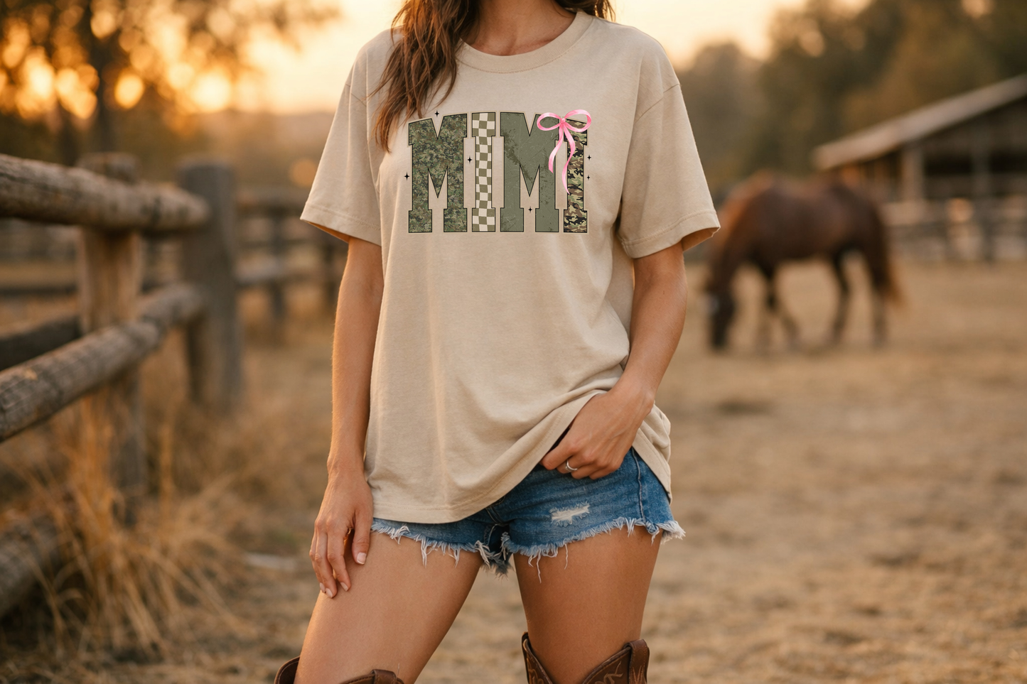 Mimi Coquette Military Style Bow T-Shirt | Cute Camouflage Bow Design