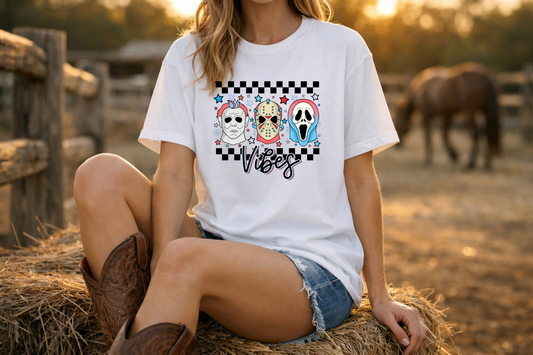 Horror Americana T-Shirt — Red, White & Blue Horror Characters