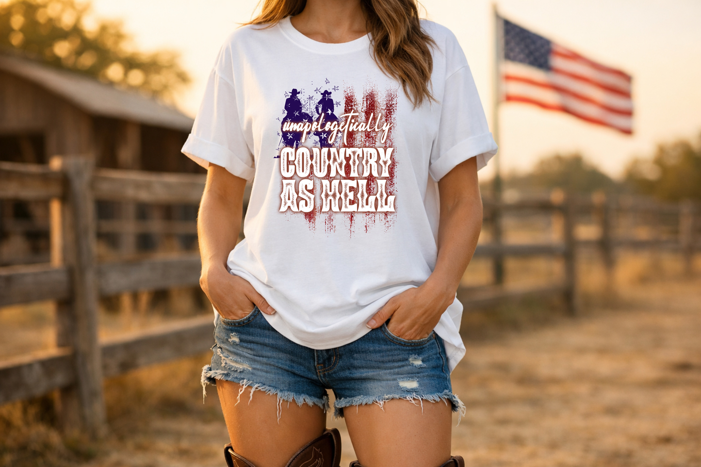 Unapologetically Country T-Shirt — Red White & Blue Americana Cowboy Flag Tee