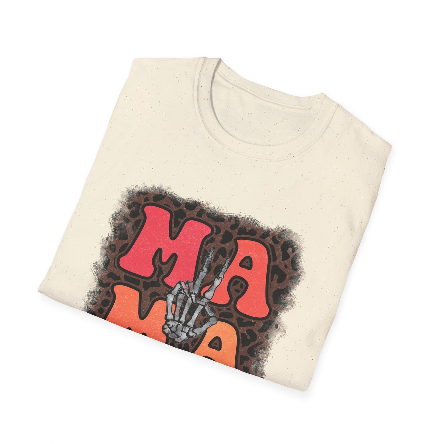 Mama Skeleton Hand Peace Sign T-Shirt | Leopard Background