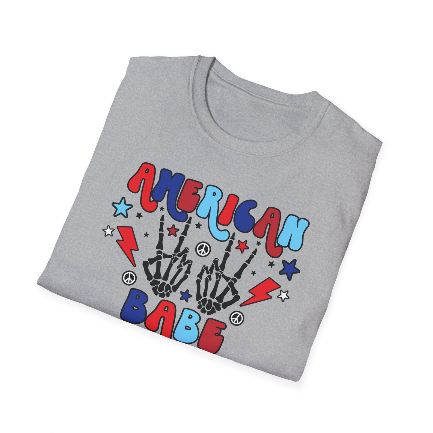 American Babe Graphic T-Shirt — Red White & Blue Peace Skeleton Hands