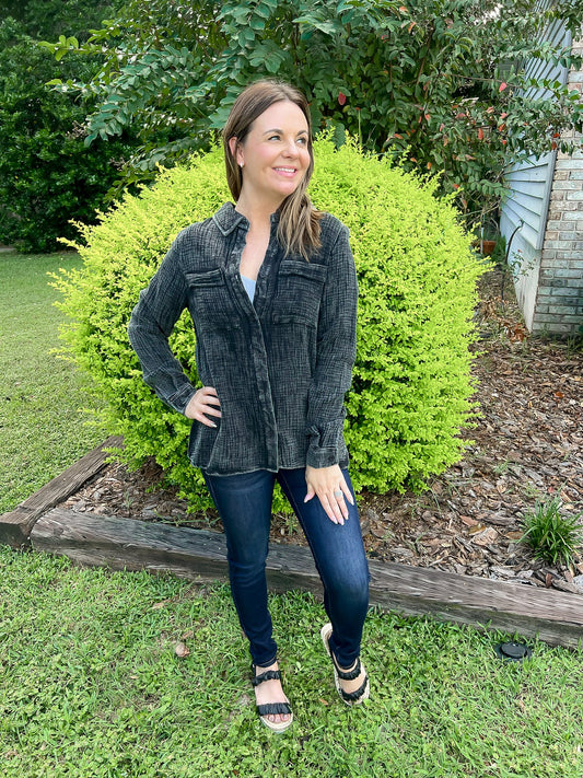 Crinkle Button Down Top