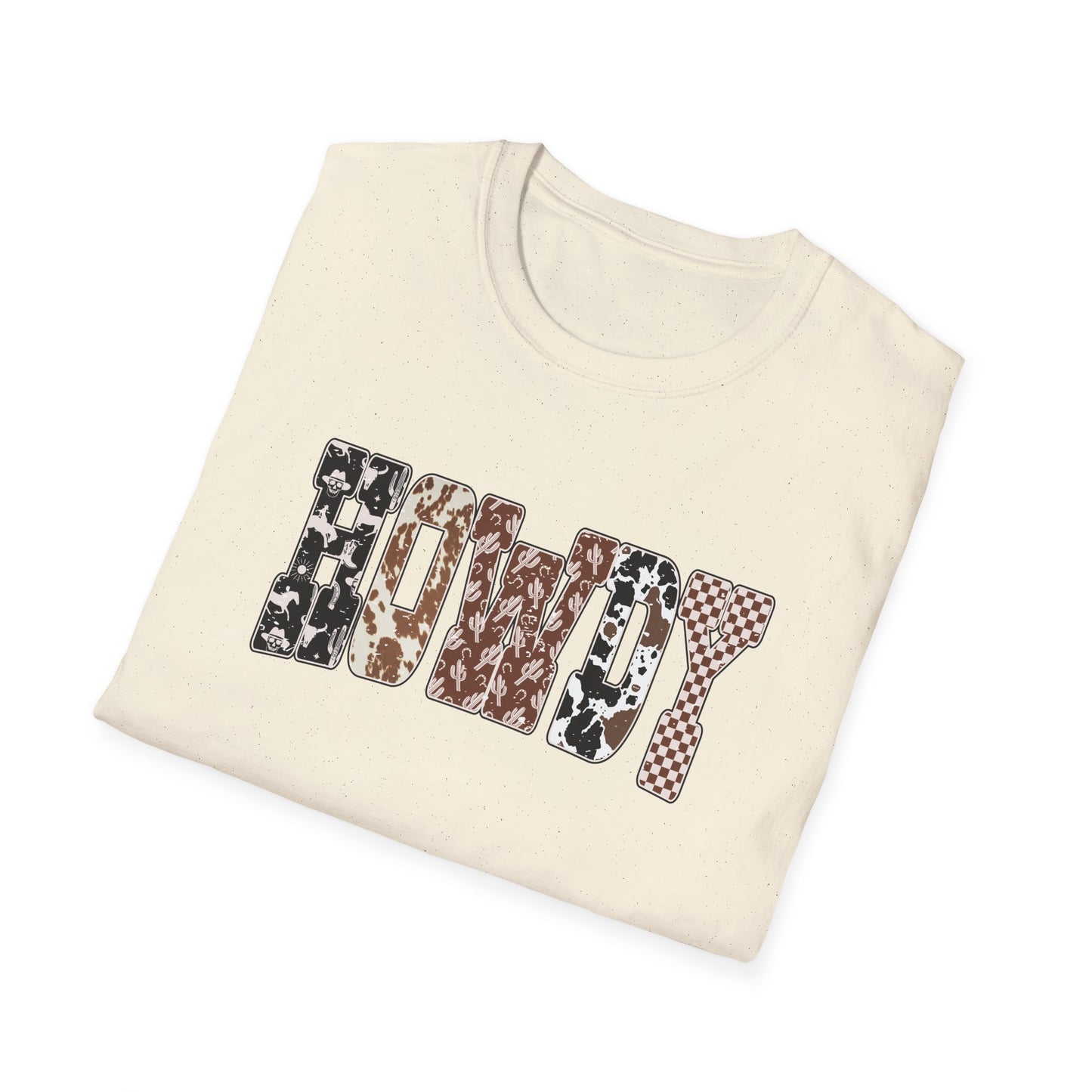 Howdy Cowhide Western Shirt T-Shirt | Cowboy Cactus Checkered Print