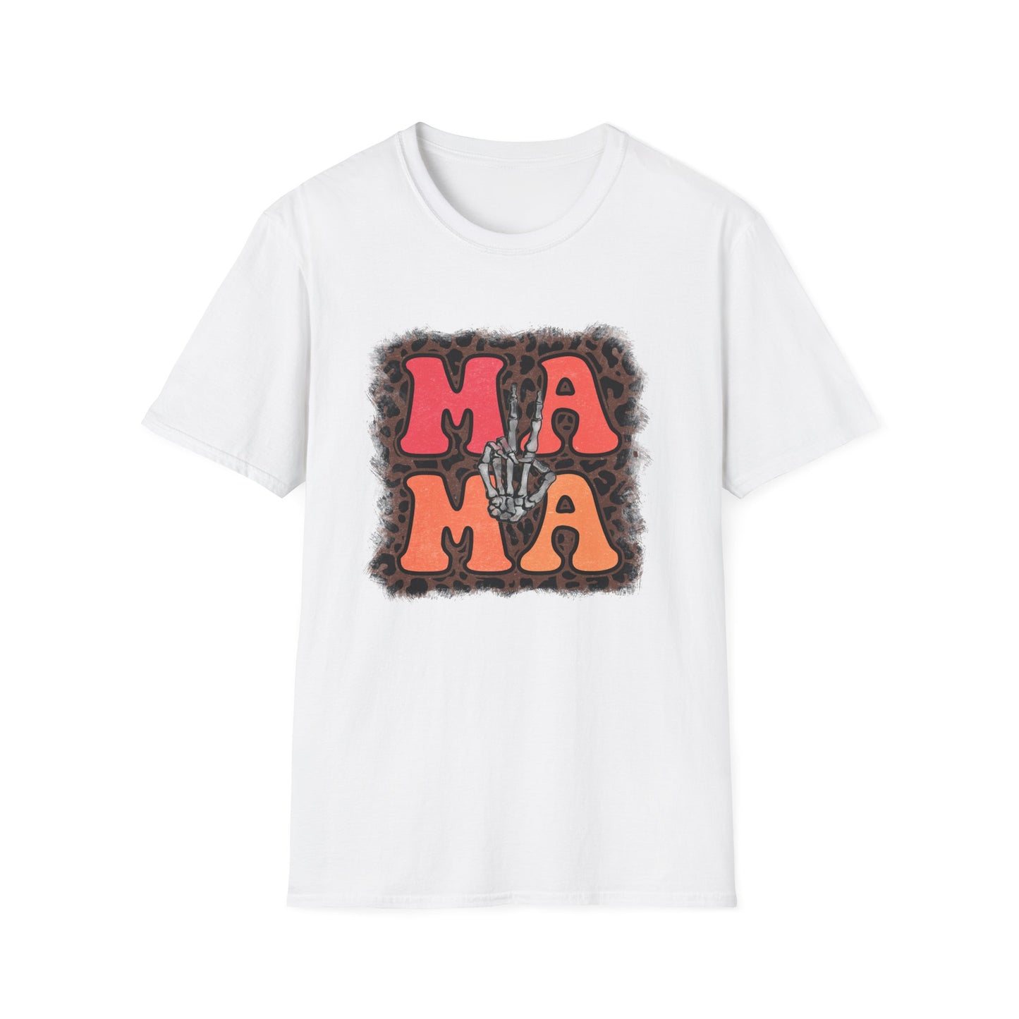 Mama Skeleton Hand Peace Sign T-Shirt | Leopard Background