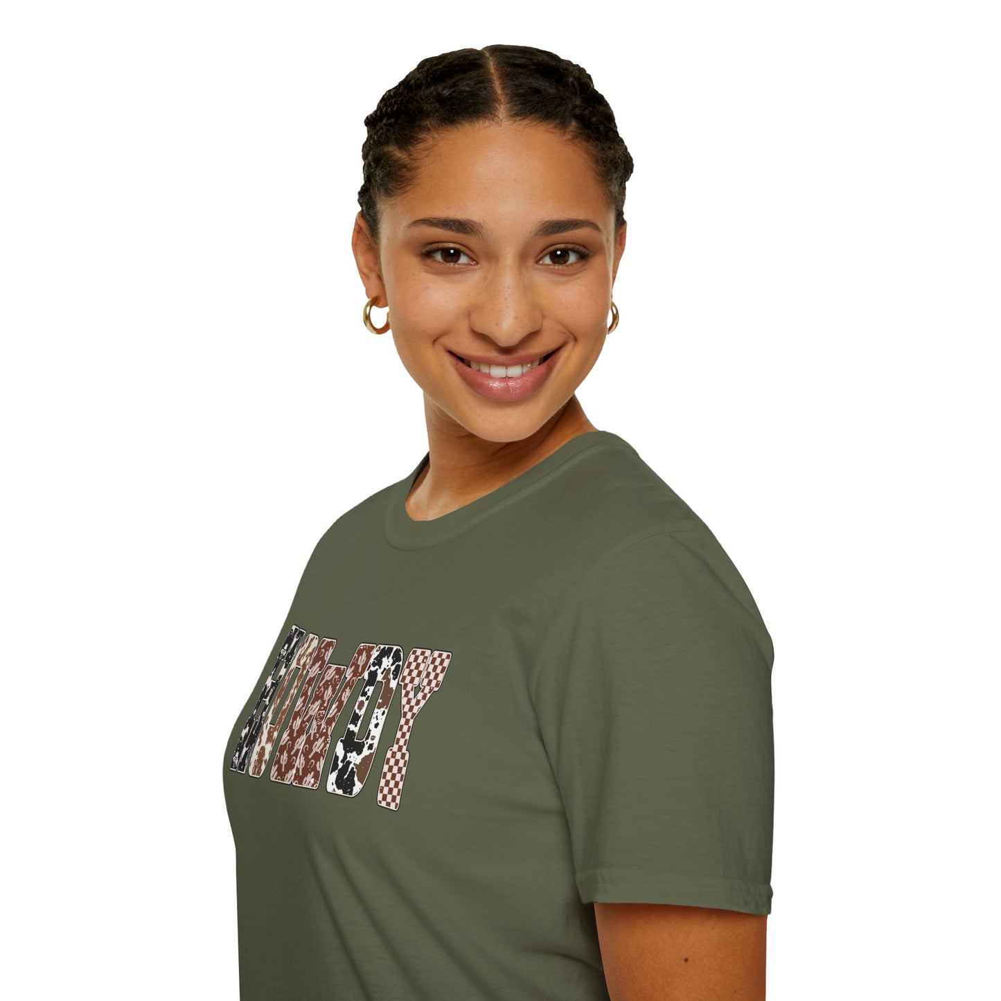 Howdy Cowhide Western Shirt T-Shirt | Cowboy Cactus Checkered Print