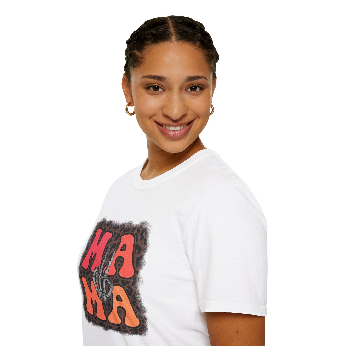 Mama Skeleton Hand Peace Sign T-Shirt | Leopard Background