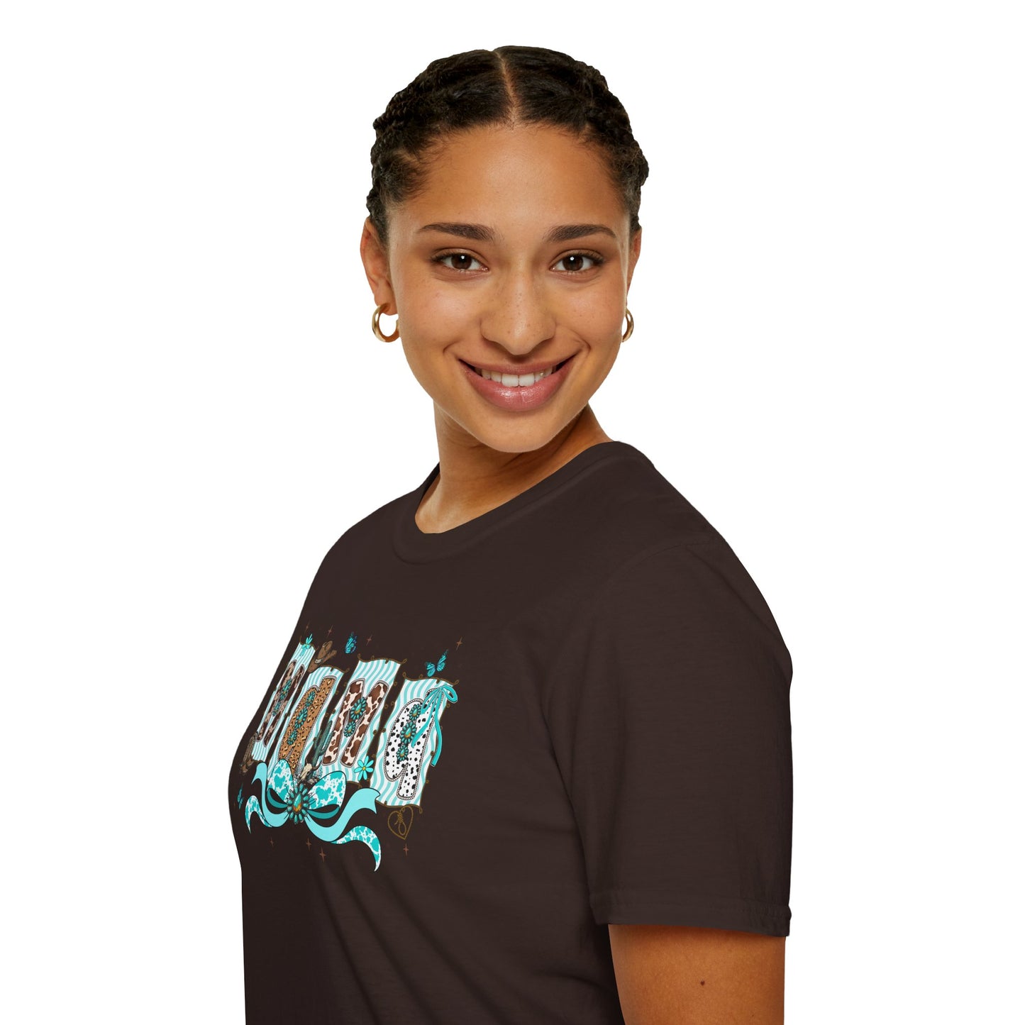 Western Mama T-Shirt — Cowboy Hat & Boots with Turquoise Accents