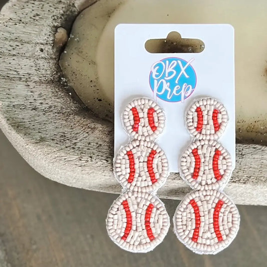 Triple Baseball Beaded Earrings