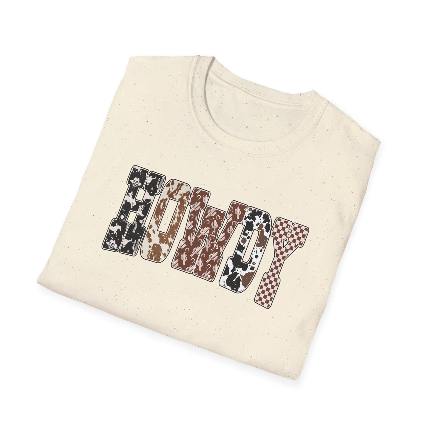 Howdy Graphic T-Shirt — Western Cowhide & Checkerboard Rustic Tee