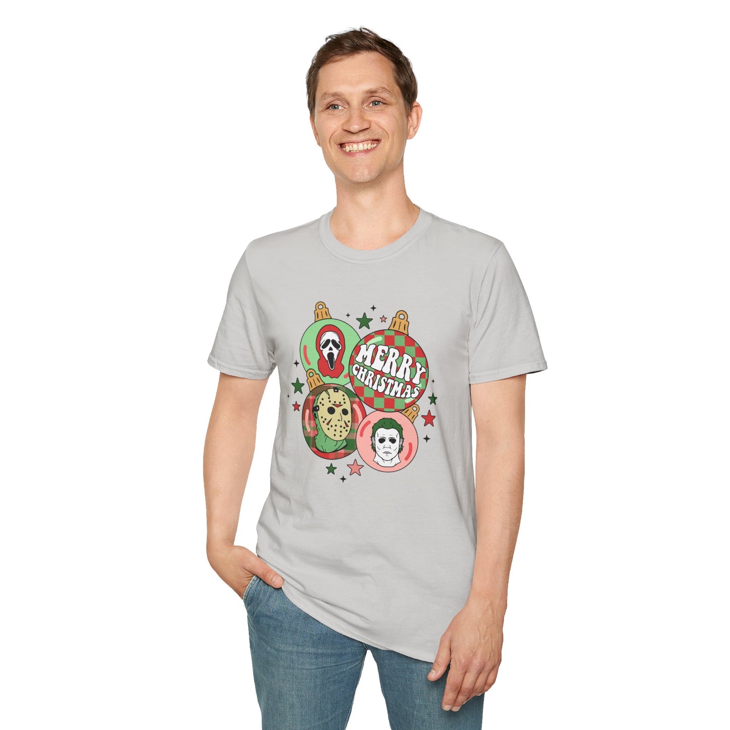 Merry Christmas Horror Unisex Heavy Cotton Tee, Jason Christmas Tee, Scream Christmas Tee, Michael Christmas Tee, Horror Christmas Tee