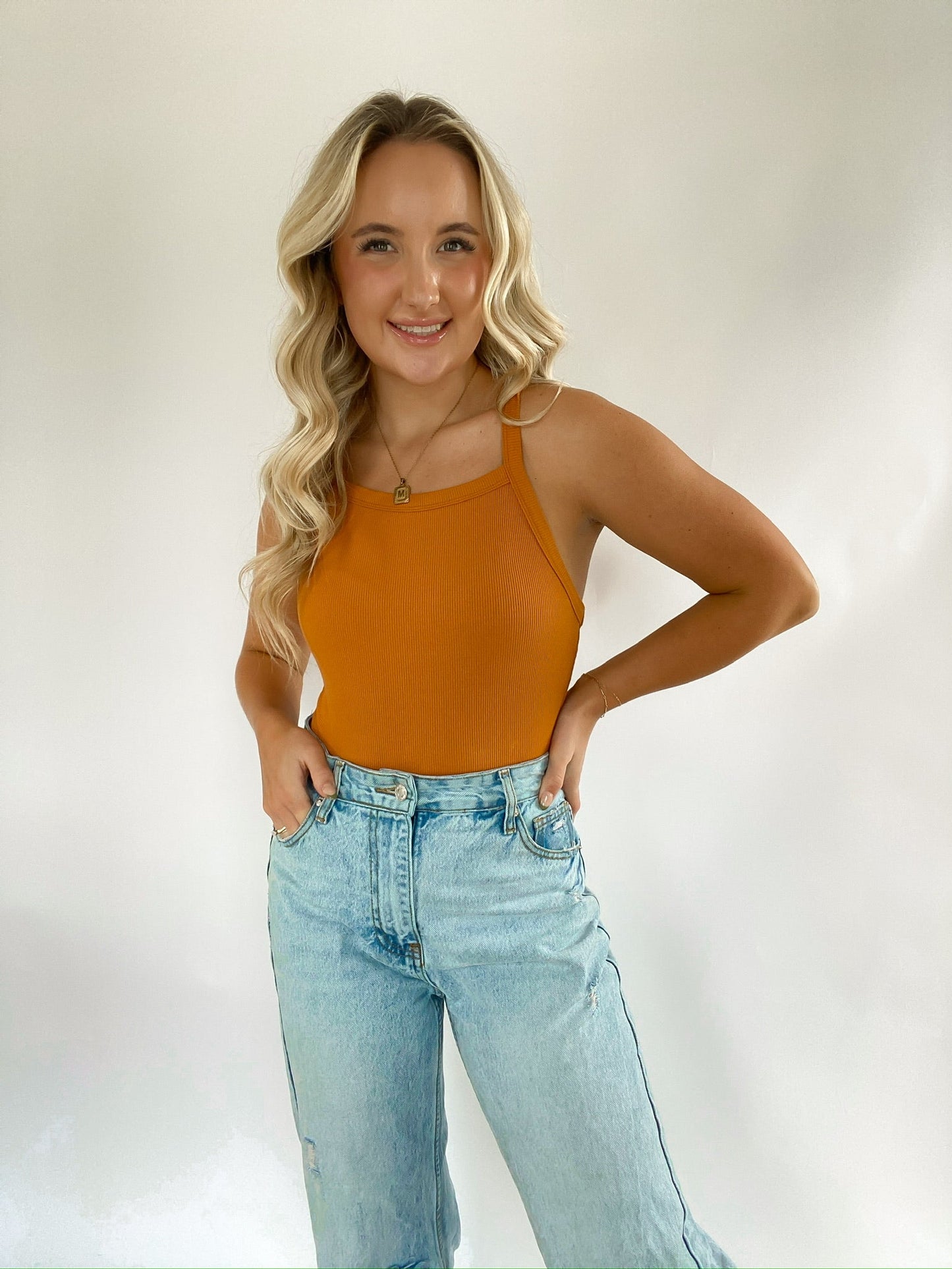 Ribbed Body Suit- Orange