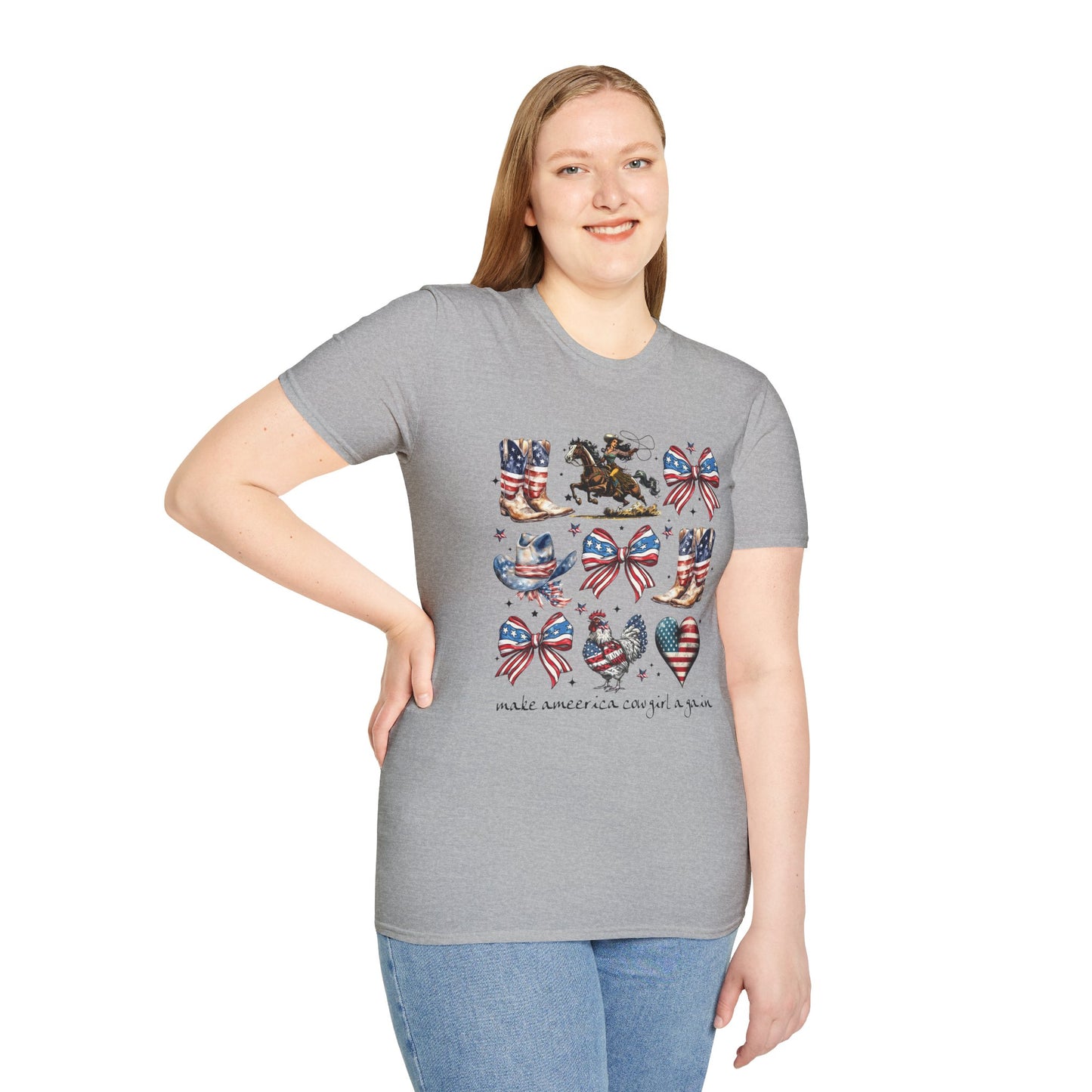 Make America Cowgirl Again T-Shirt — Americana Cowgirl Design with Horse, Boots & Cowboy Hat