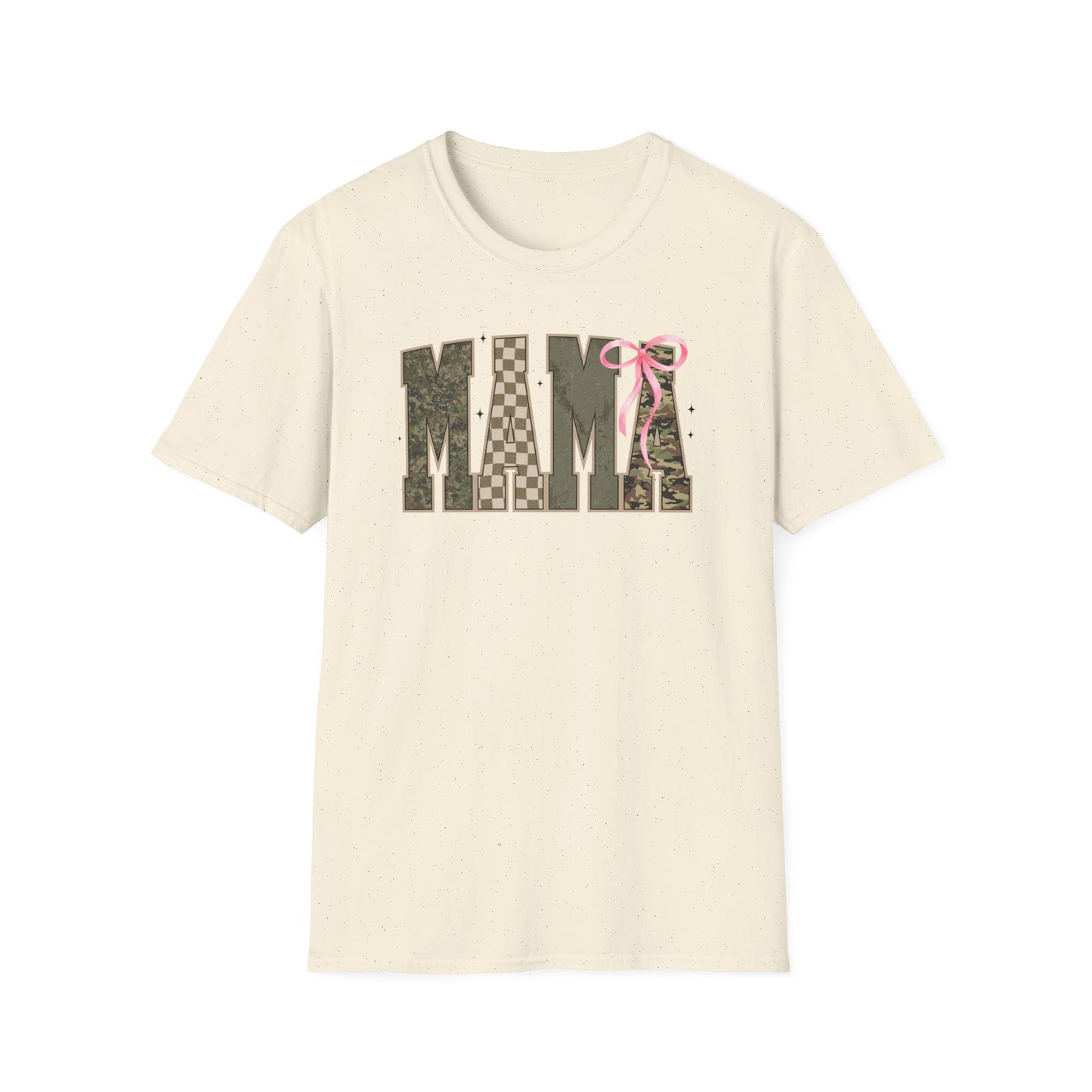 Coquette Mama green camo checkered board pink bow T-Shirt