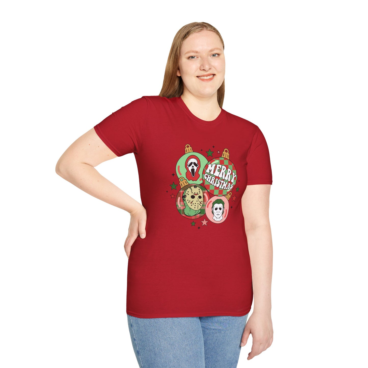 Merry Christmas Horror Unisex Heavy Cotton Tee, Jason Christmas Tee, Scream Christmas Tee, Michael Christmas Tee, Horror Christmas Tee