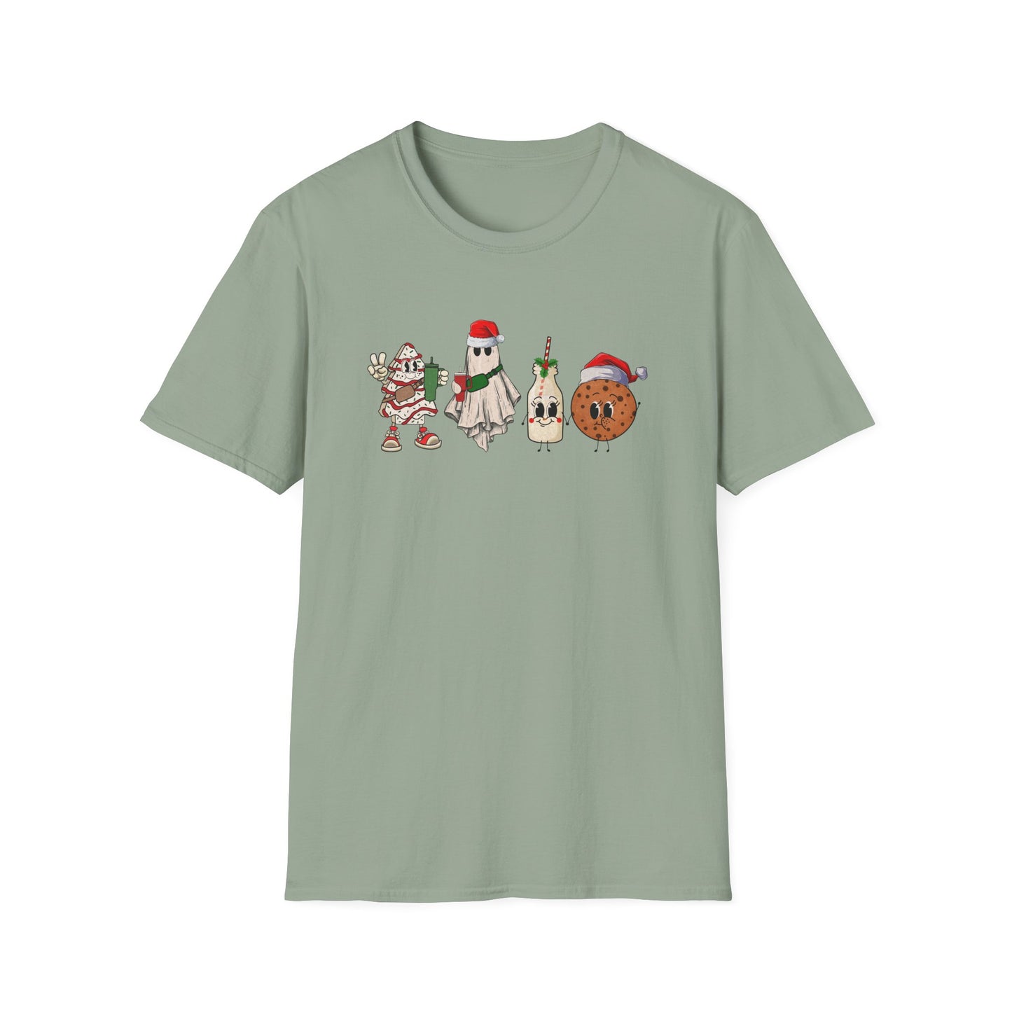 Milk and Cookies Christmas Unisex Heavy Cotton Tee, Christmas Tree Tee, Ghost Christmas Tee, Little Debbie's Christmas Tee