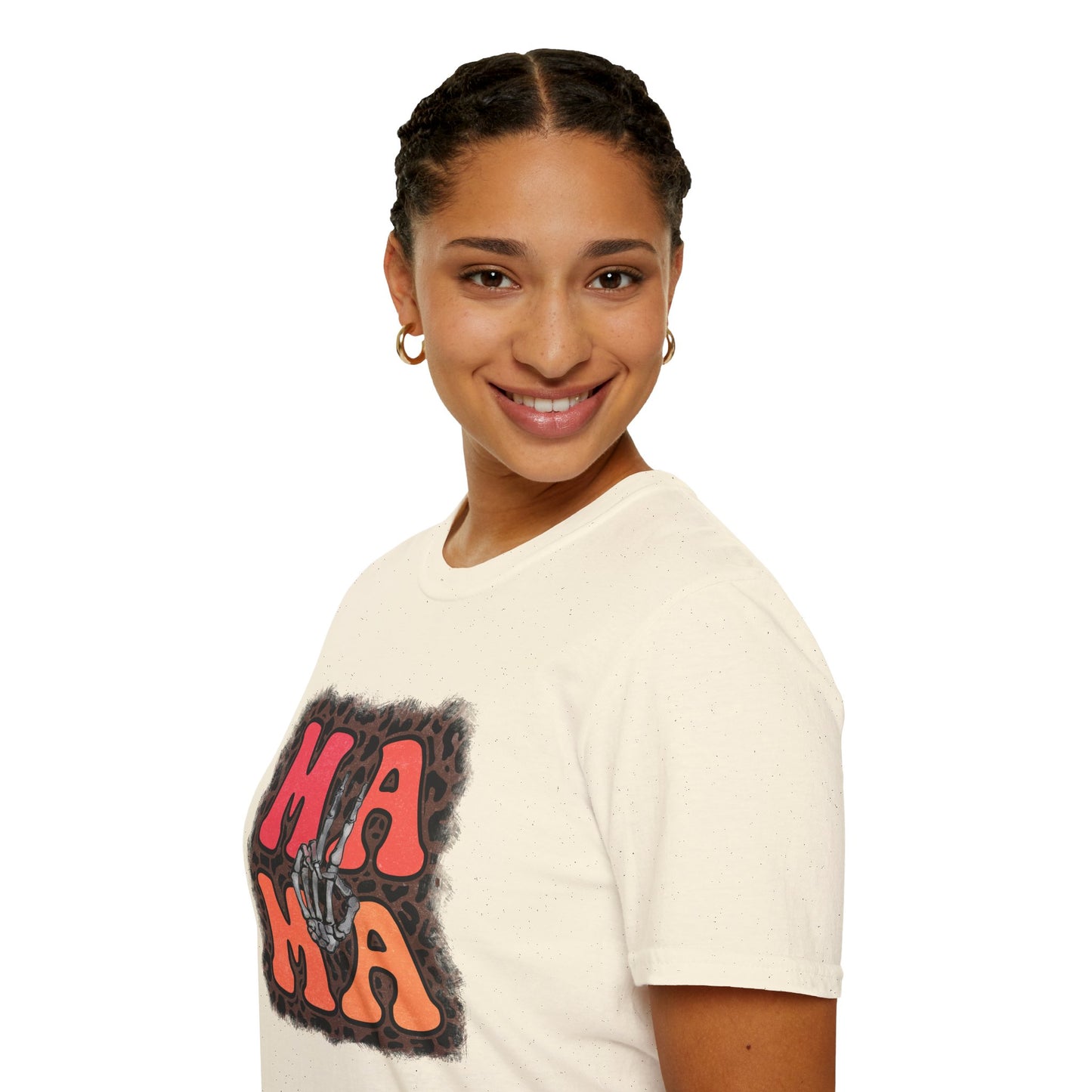 Mama Skeleton Hand Peace Sign T-Shirt | Leopard Background