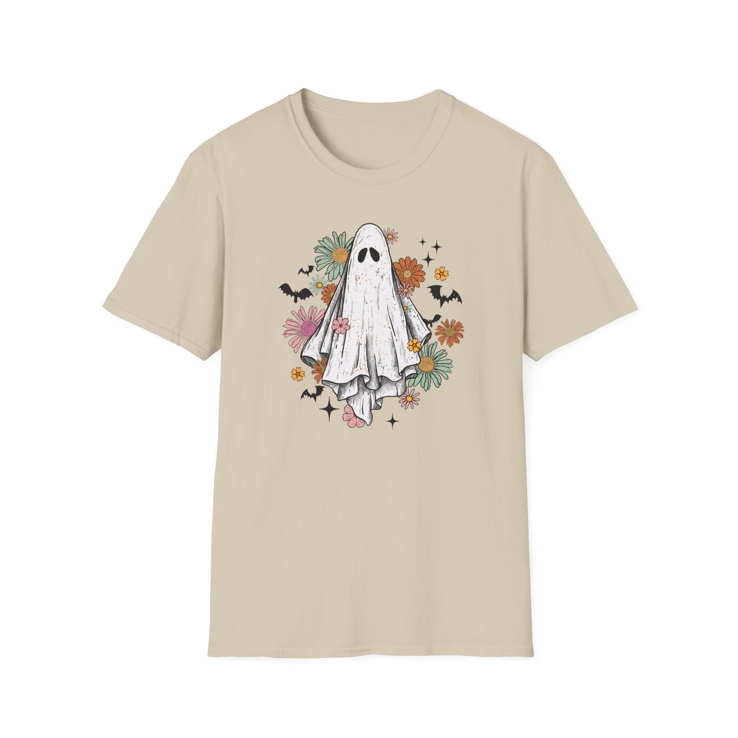 Gothic Floral Ghost with Bats Unisex Jersey Short Sleeve Tee