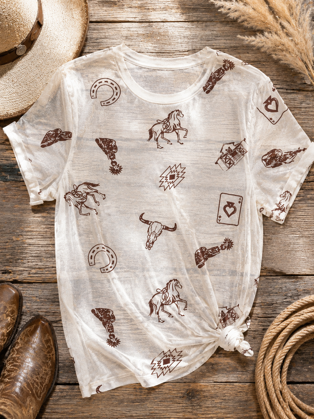 Short Sleeve Western Mesh Top