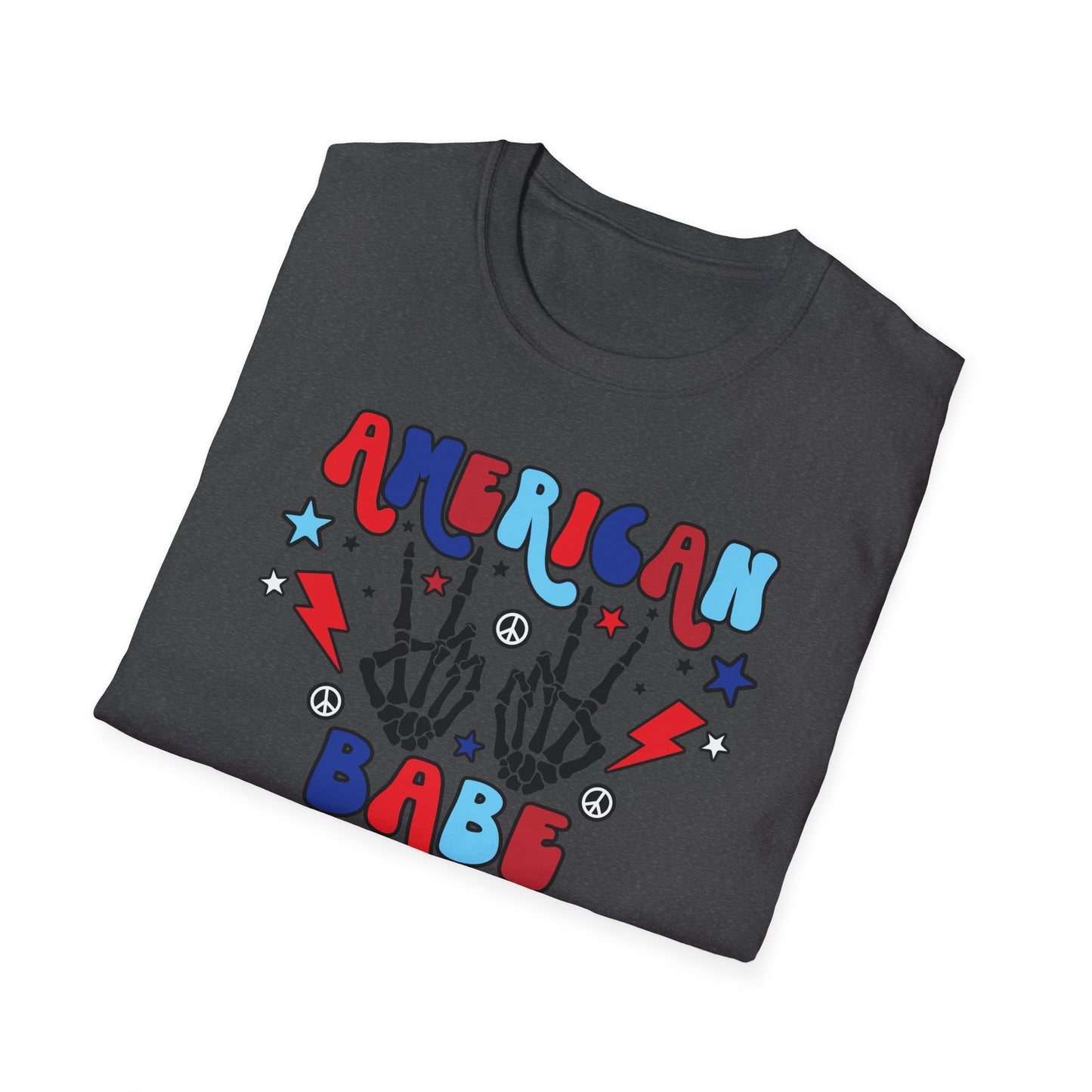American Babe Graphic T-Shirt — Red White & Blue Peace Skeleton Hands