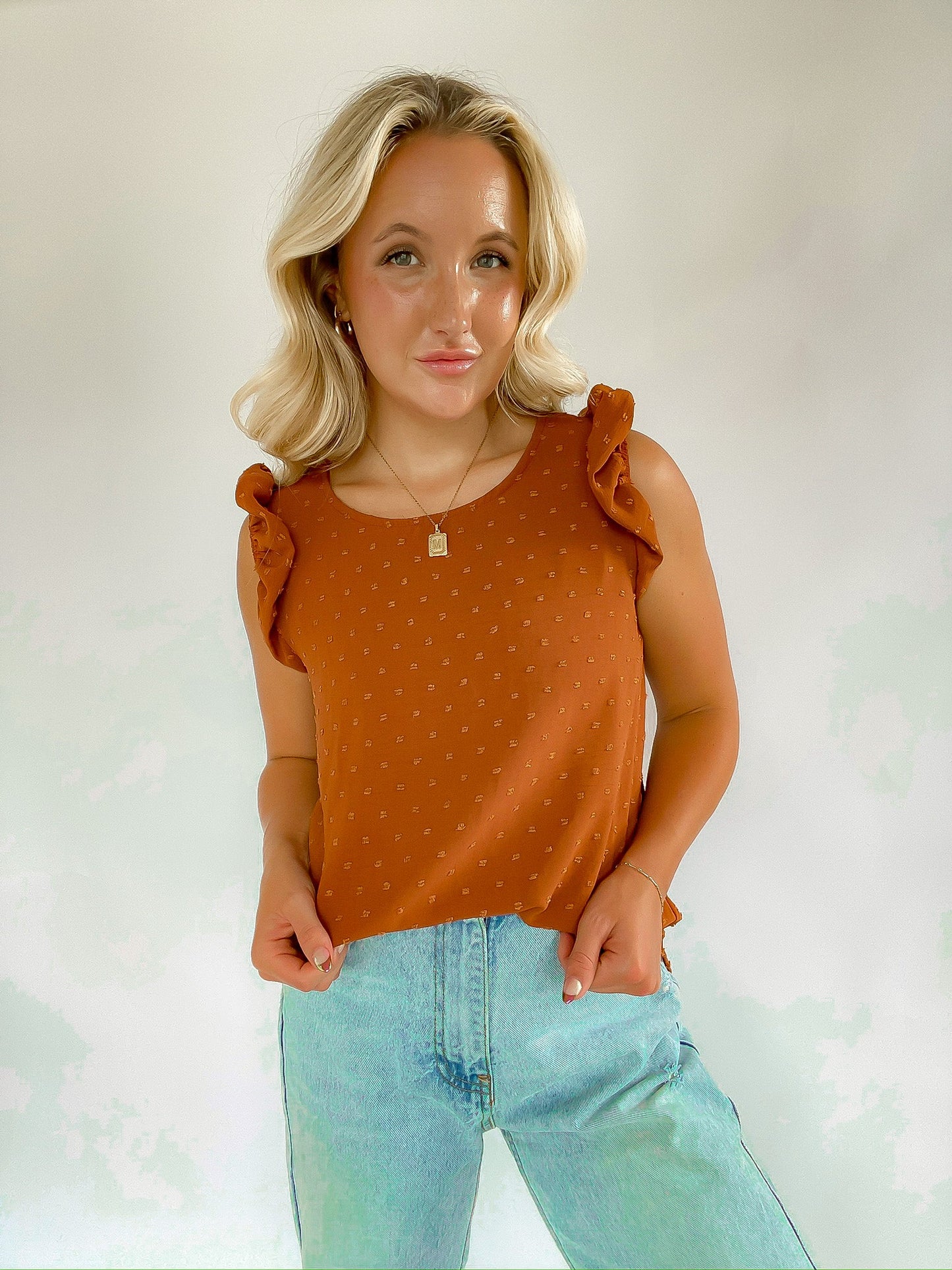 Ruffled Sleeve Dot Top — Salon 209