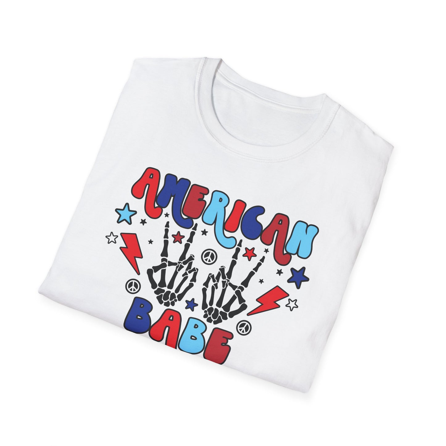 American Babe Graphic T-Shirt — Red White & Blue Peace Skeleton Hands