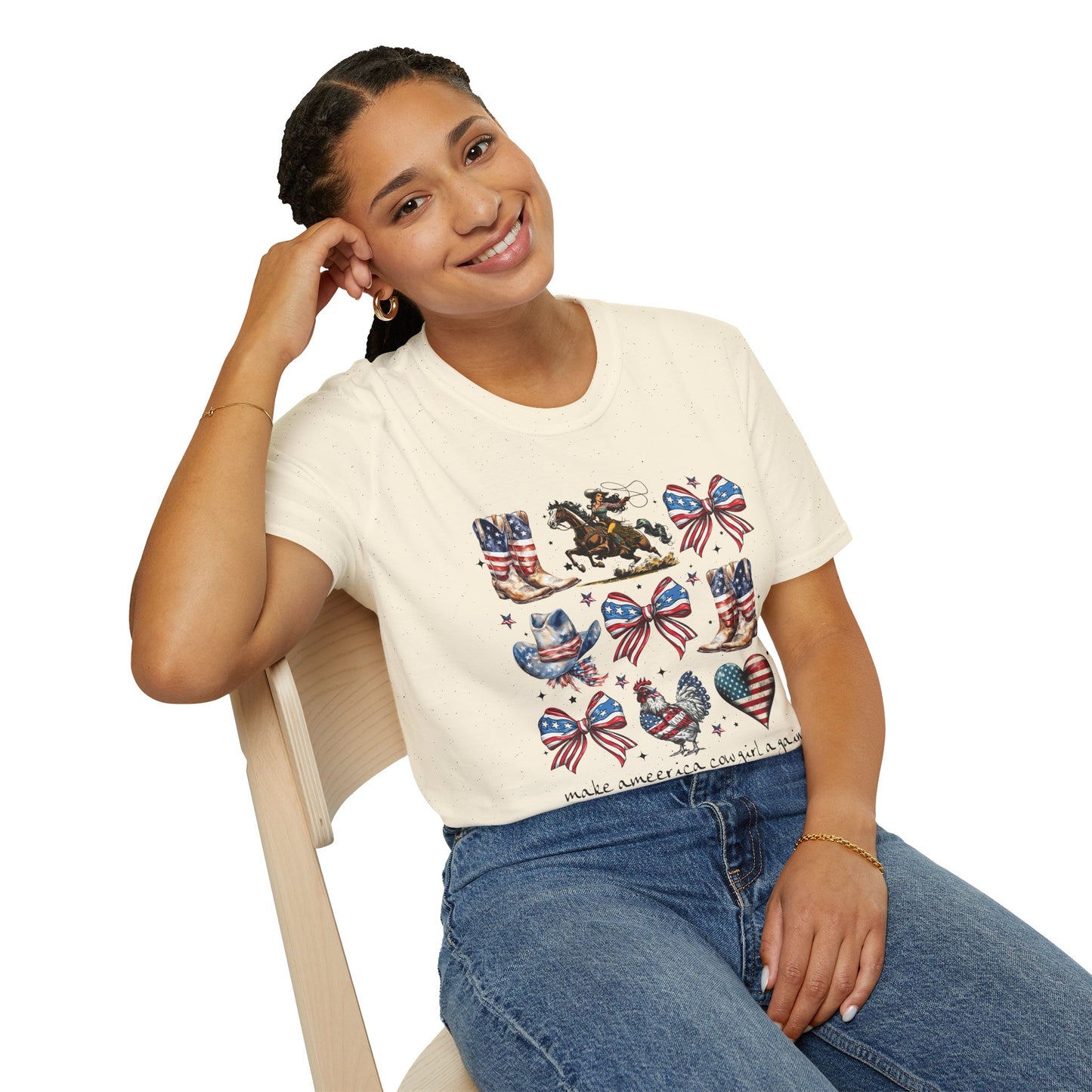 Make America Cowgirl Again T-Shirt — Americana Cowgirl Design with Horse, Boots & Cowboy Hat