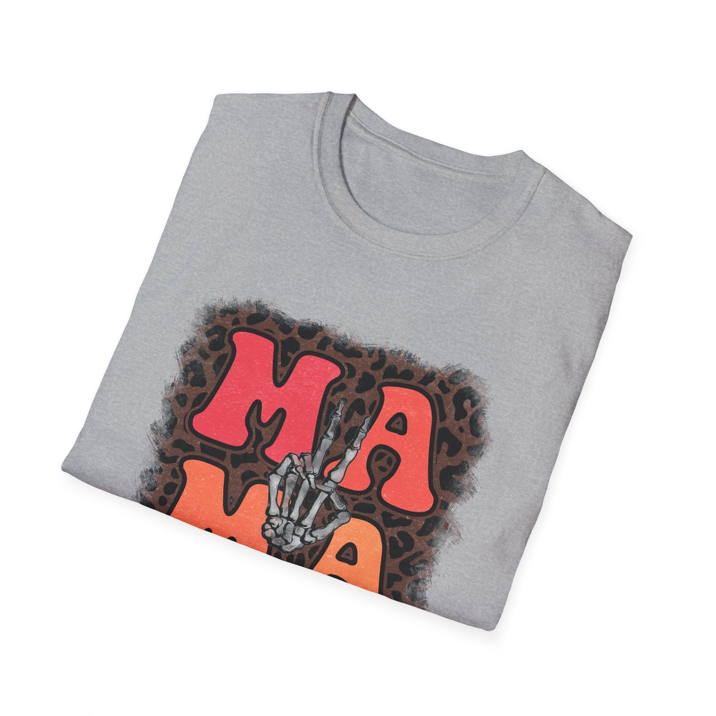 Mama Skeleton Hand Peace Sign T-Shirt | Leopard Background